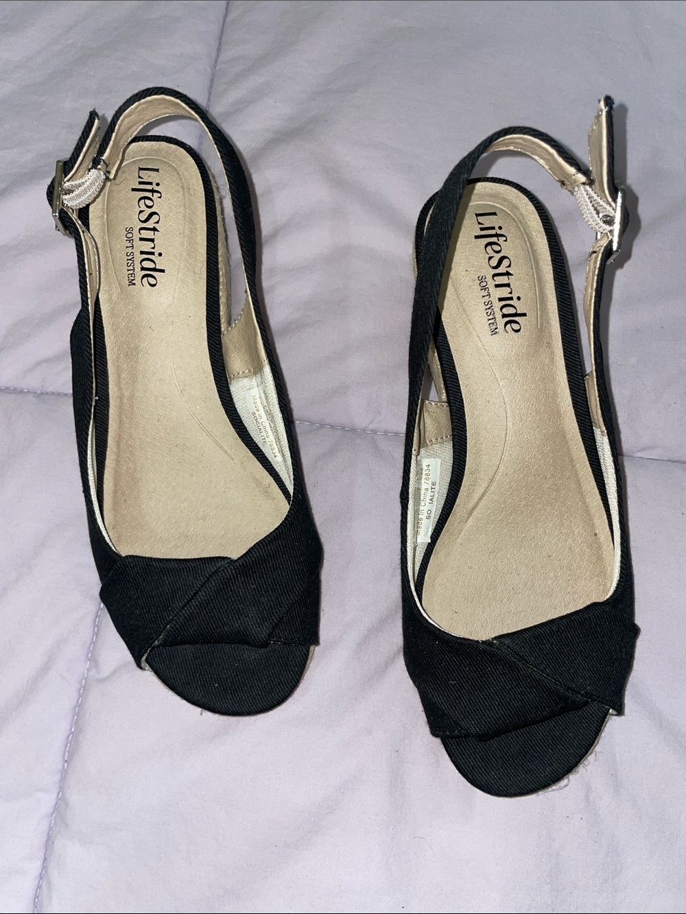 LifeStride Black Slingback Peep-Toe Sandals